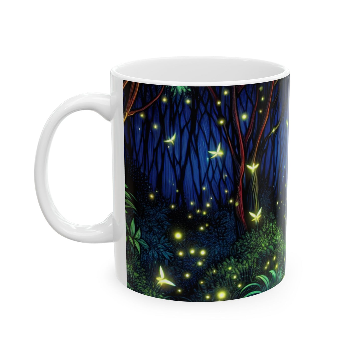 "Bosque Encantado: Resplandor Nocturno" - Taza de Cerámica Extraterrestre 11oz