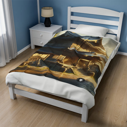 "Golden Hour Bliss: Photographic Realism Landscape" - The Alien Velveteen Plush Blanket Photographic Realism