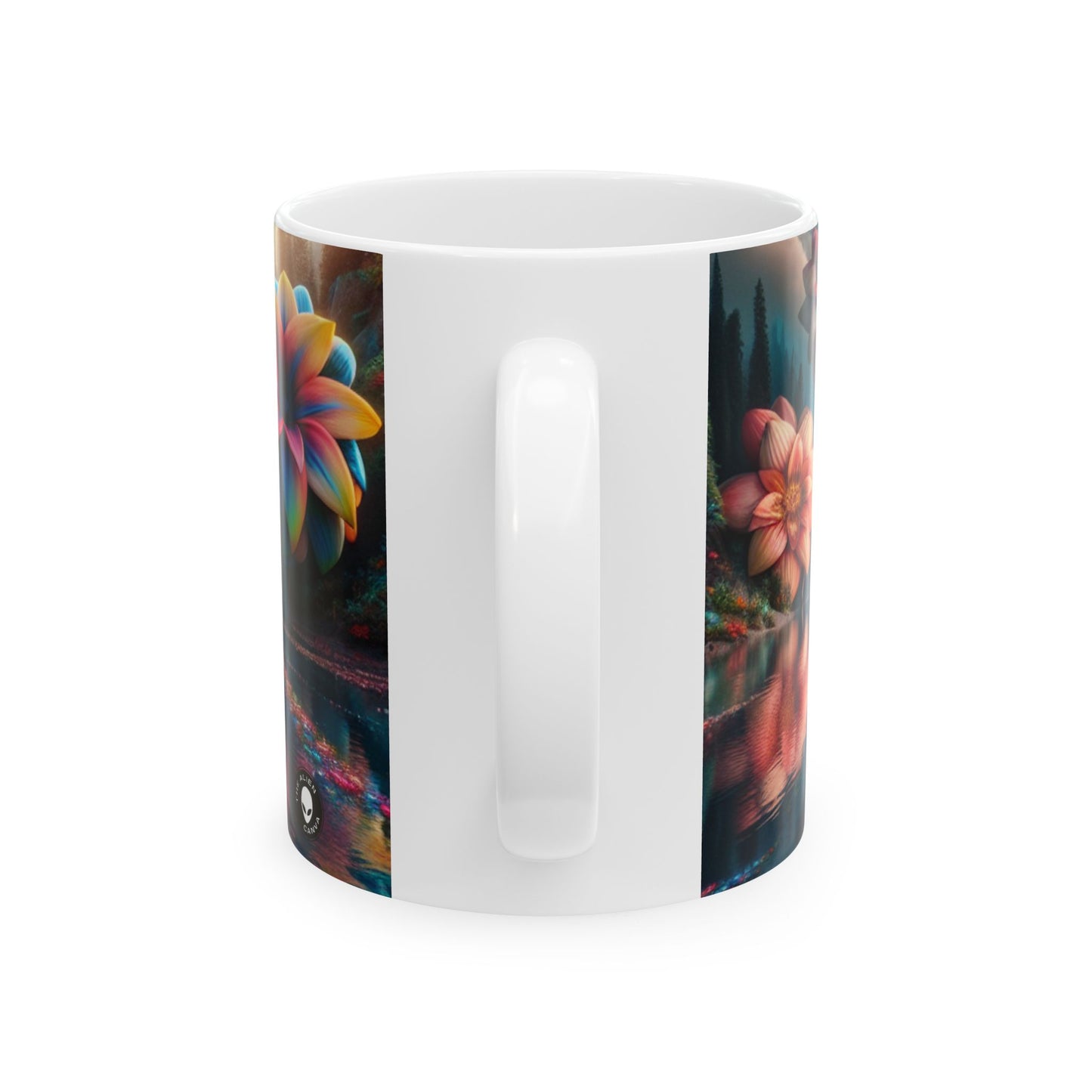 "Aguas Encantadas: Un País Floral de Ensueño" - Taza de Cerámica Extraterrestre de 11oz