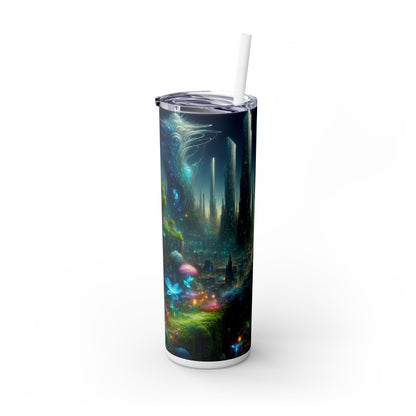 « Neon Oasis : un pays des merveilles urbain futuriste » - Le verre fin Alien Maars® avec paille 20 oz