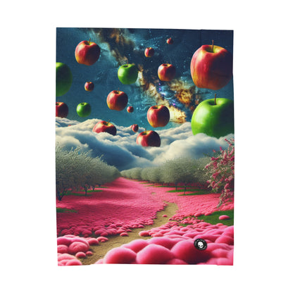 "Apple Sky and Pink Flower Carpet: A Surreal Landscape" - The Alien Velveteen Plush Blanket