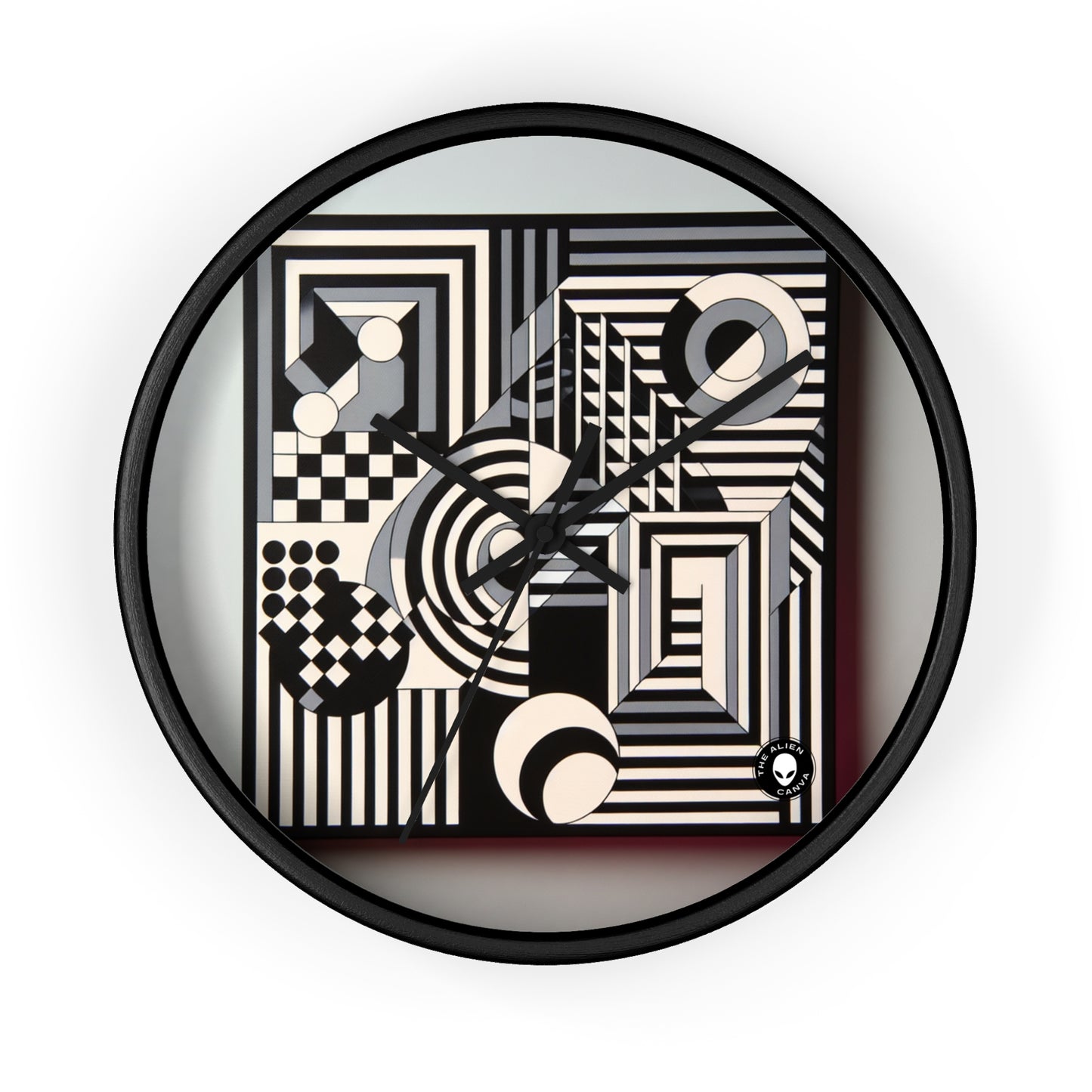 "Mesmerize: Geometría Op Art audaz en blanco y negro" - The Alien Wall Clock Op Art