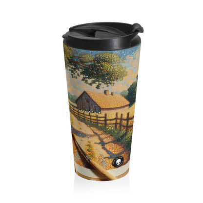 "Autumn Bliss: Pointillism Forest" - The Alien Stainless Steel Travel Mug Pointillism