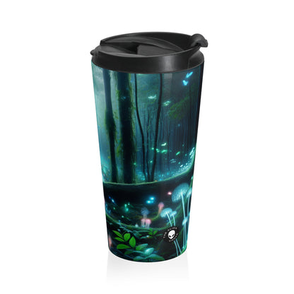 "Noche encantada: Bosque bioluminiscente" - Taza de viaje de acero inoxidable de Alien