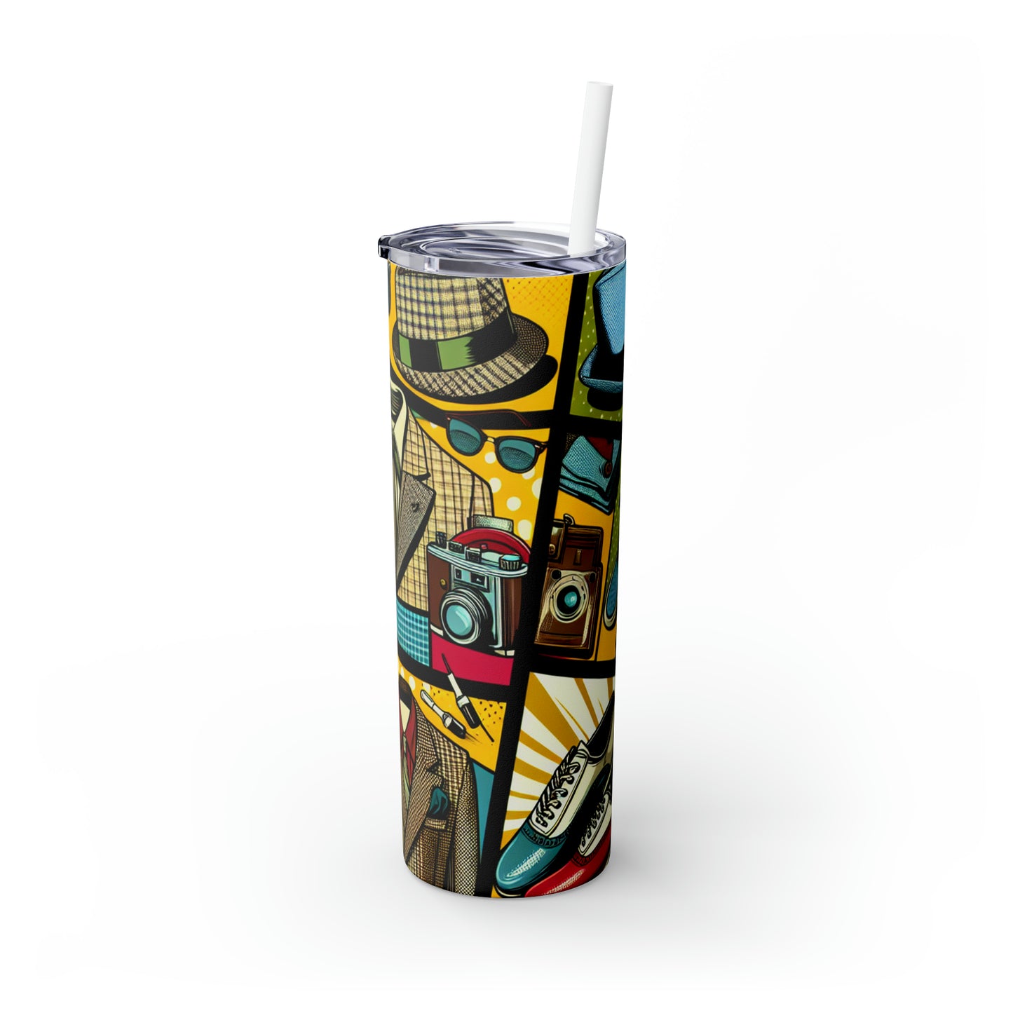 "Pop Art Apparel: A Collage of Vintage Style" - The Alien Maars® Skinny Tumbler with Straw 20oz pop art Style