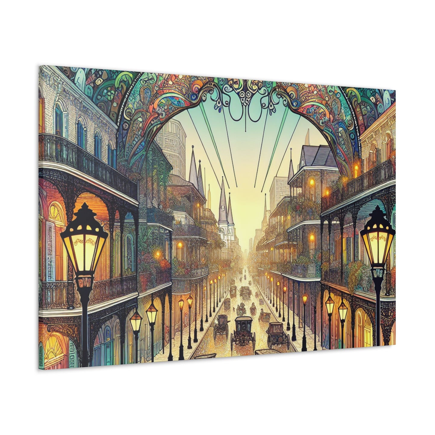 "Vivid Splendor: A Picture of New Orleans's French Quarter" - The Alien Canva Art Nouveau Style