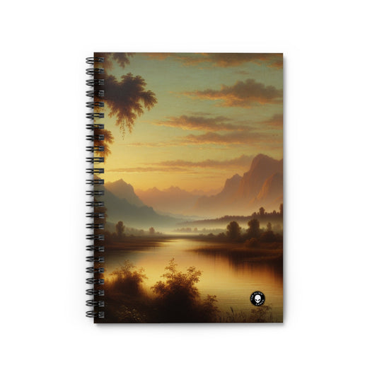 "Misty Morning: Serene Tonalism on a Tranquil Lake" - The Alien Spiral Notebook (Ruled Line) Tonalism