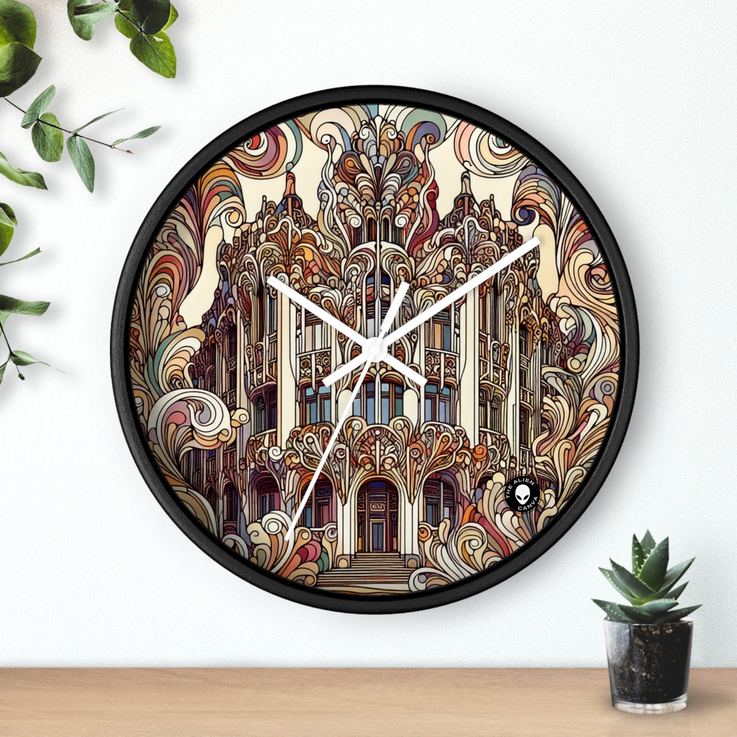 "Estaciones encantadas: Ilustración del bosque Art Nouveau" - El reloj de pared alienígena Art Nouveau