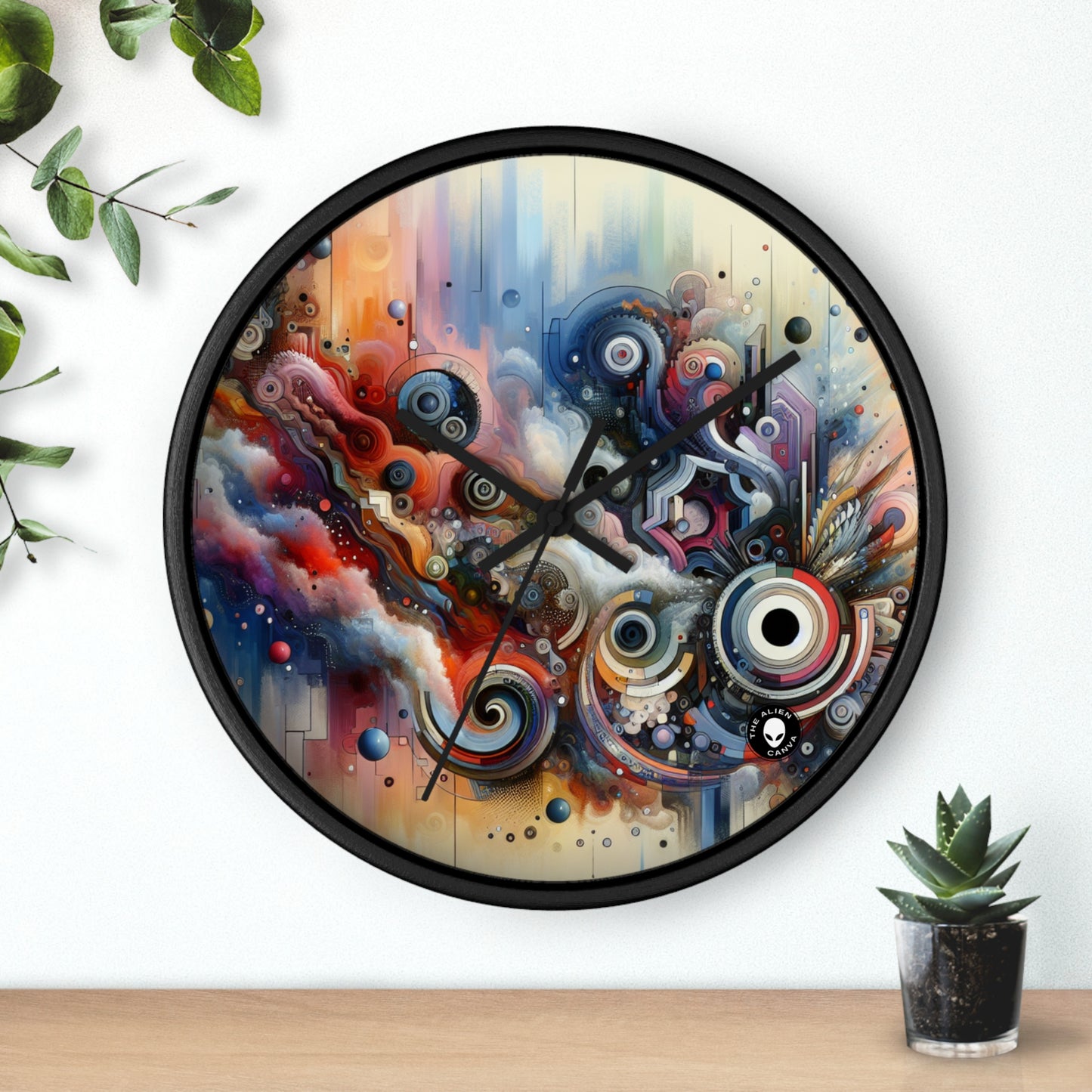 "Flux temporel : un voyage surréaliste à travers des formes abstraites et des couleurs vibrantes" - The Alien Wall Clock Avant-garde Art