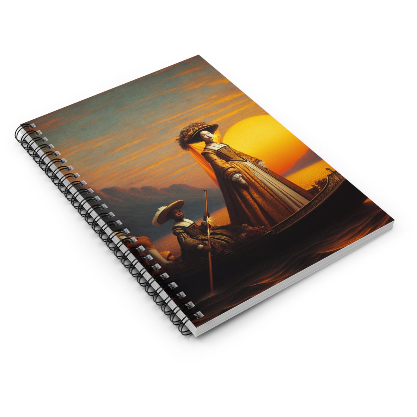 "Golden Twilight in the Italian Gondola" - The Alien Spiral Notebook (Ruled Line) Renaissance Art Style