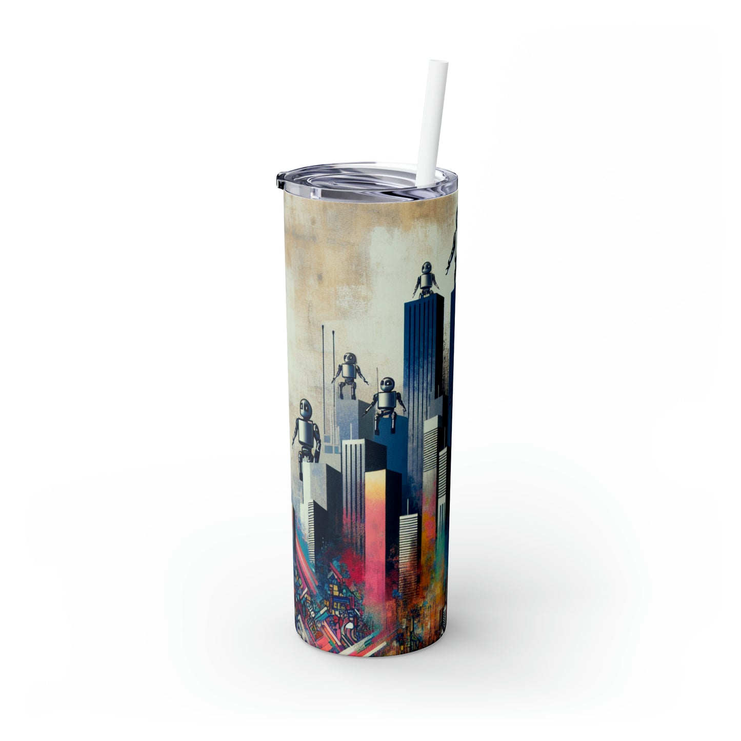 "Paysage urbain robotique : une peinture murale futuriste" - The Alien Maars® Skinny Tumbler avec paille 20oz Street Art / Graffiti