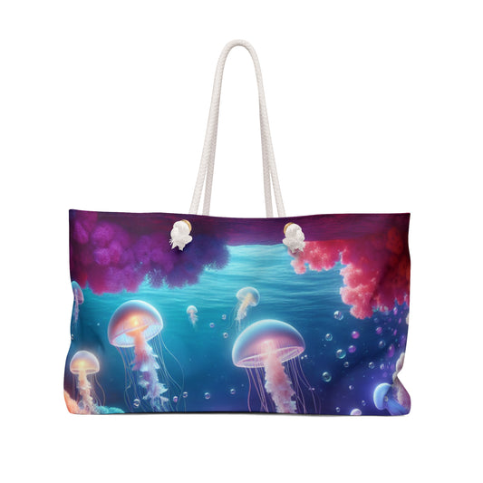 Enchanting Underwater Realm: Glowing Jellyfish and Curious Octopus - The Alien Weekender Bag