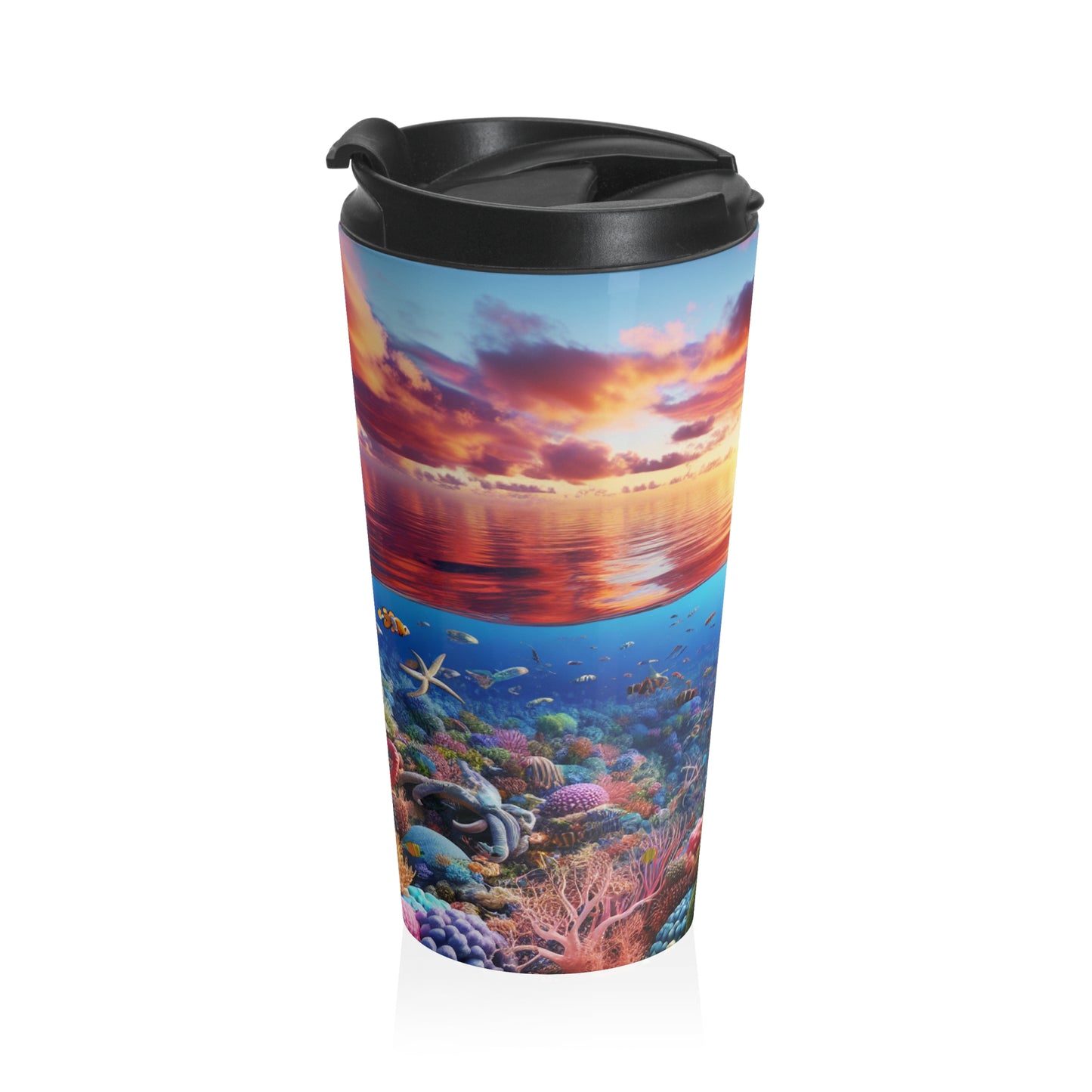 "Sunset Splendor: Underwater Coral Reef" - The Alien Stainless Steel Travel Mug