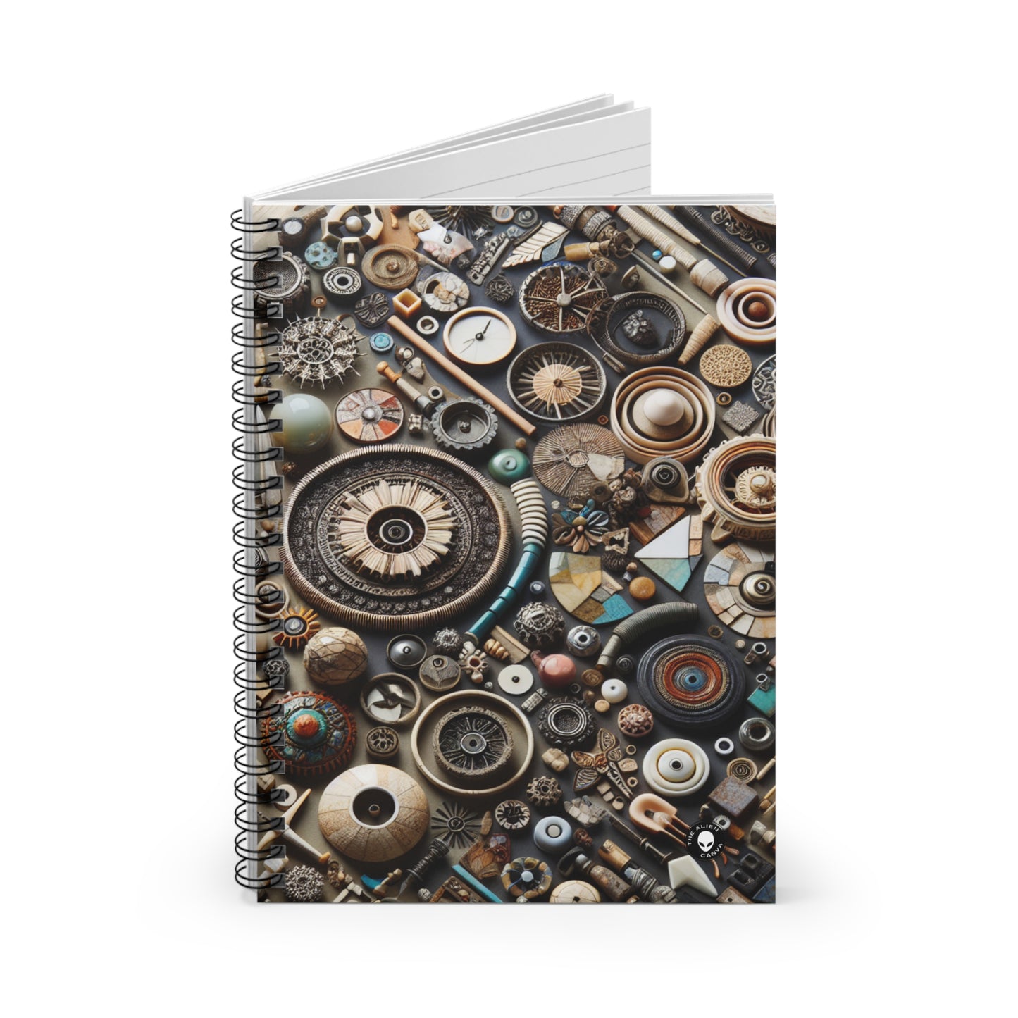 "Nature's Tapestry: Assemblage Art with Found Objects" - The Alien Spiral Notebook (Ruled Line) Assemblage Art