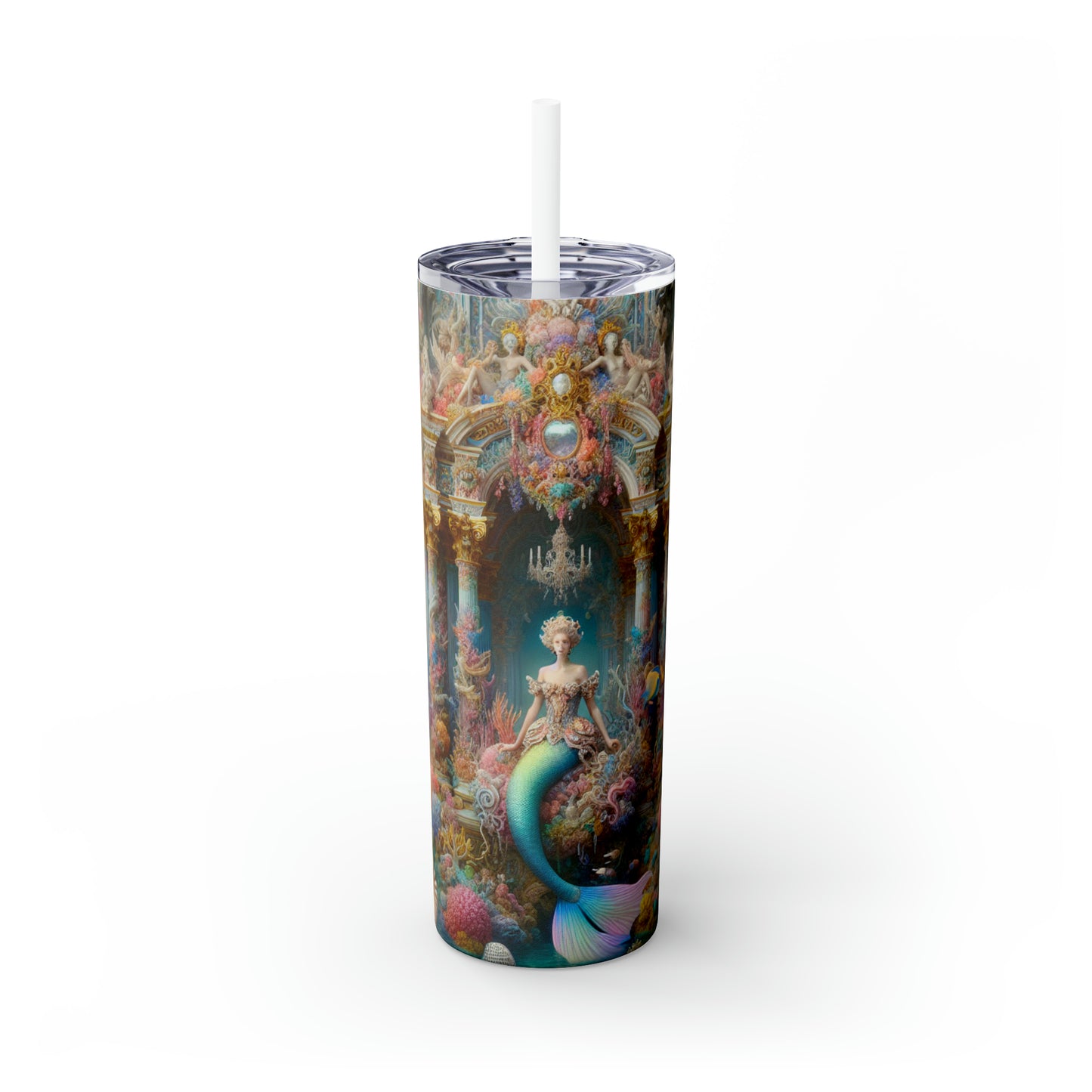 « Splendeur sous-marine : un palais de sirène rococo » - The Alien Maars® Skinny Tumbler avec paille 20oz style rococo