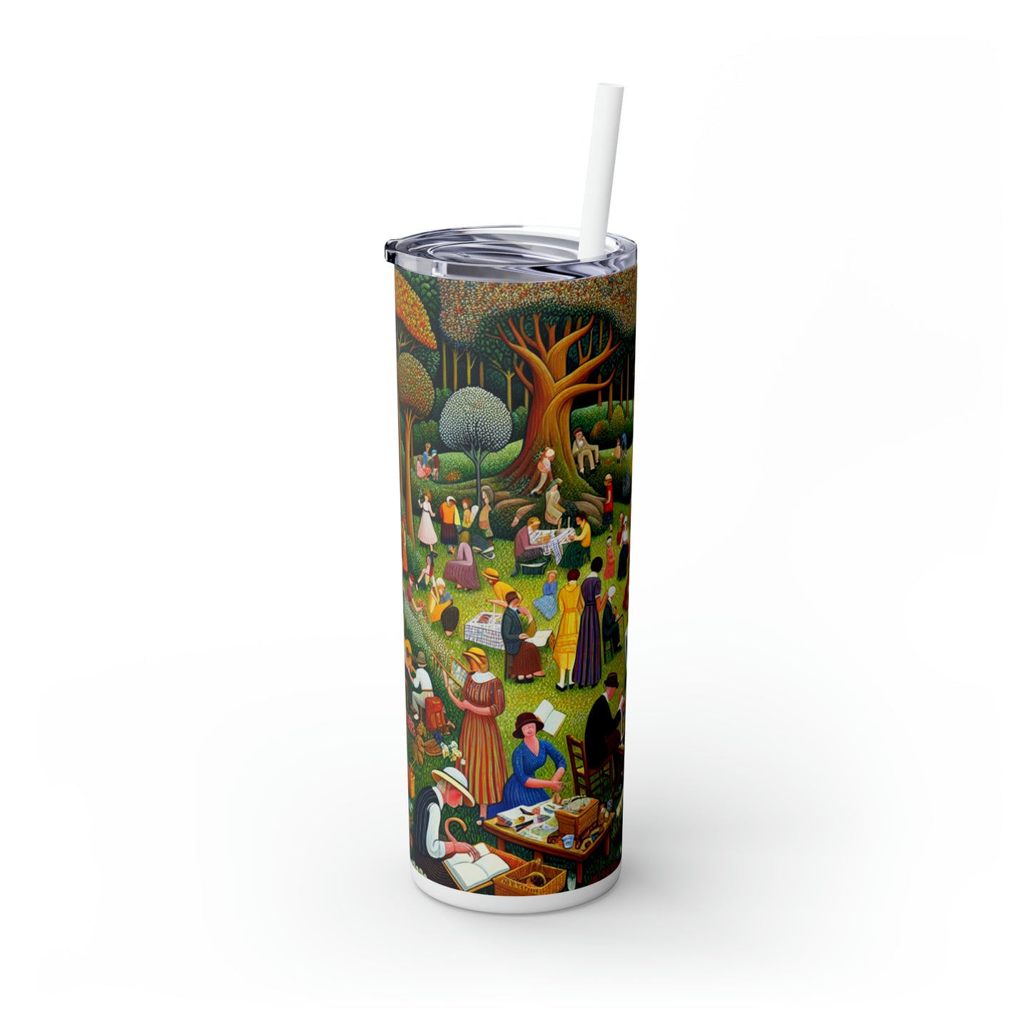 "Whimsical Village Delights" - The Alien Maars® Skinny Tumbler with Straw 20oz Naïve Art