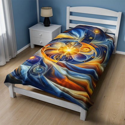 "Ascending Divinity: A Spiritual Awakening in Vibrant Geometry" - The Alien Velveteen Plush Blanket Religious Art Style