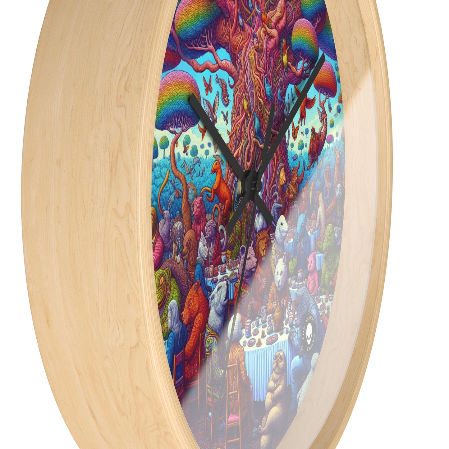 "Animal Tea Party in a Rainbow Wonderland" - The Alien Wall Clock