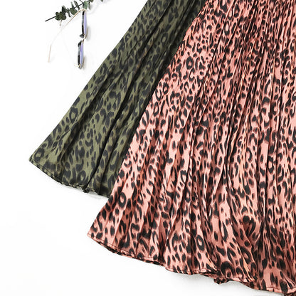 Retro leopard print pleated skirt