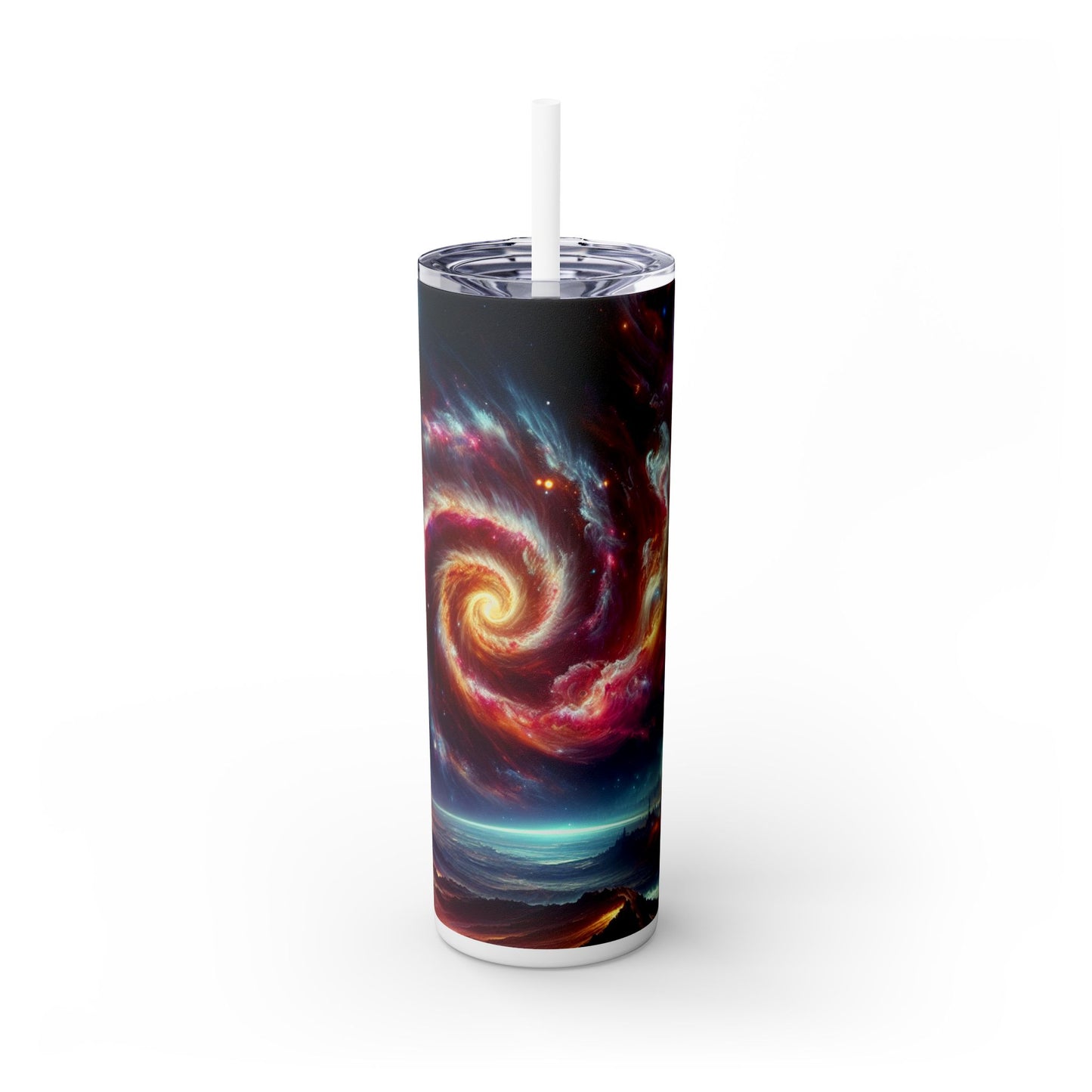 "Starry Skies: A Cosmic Canvas" - The Alien Maars® Skinny Tumbler with Straw 20oz