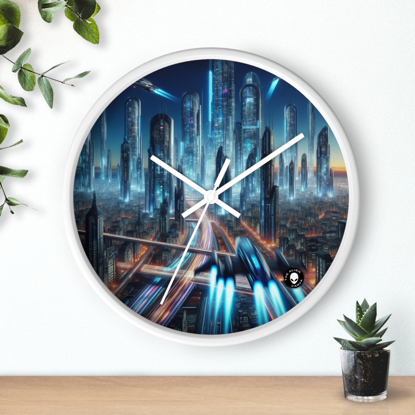 « Neon Skyline : Paysages urbains du futur » – L'horloge murale Alien