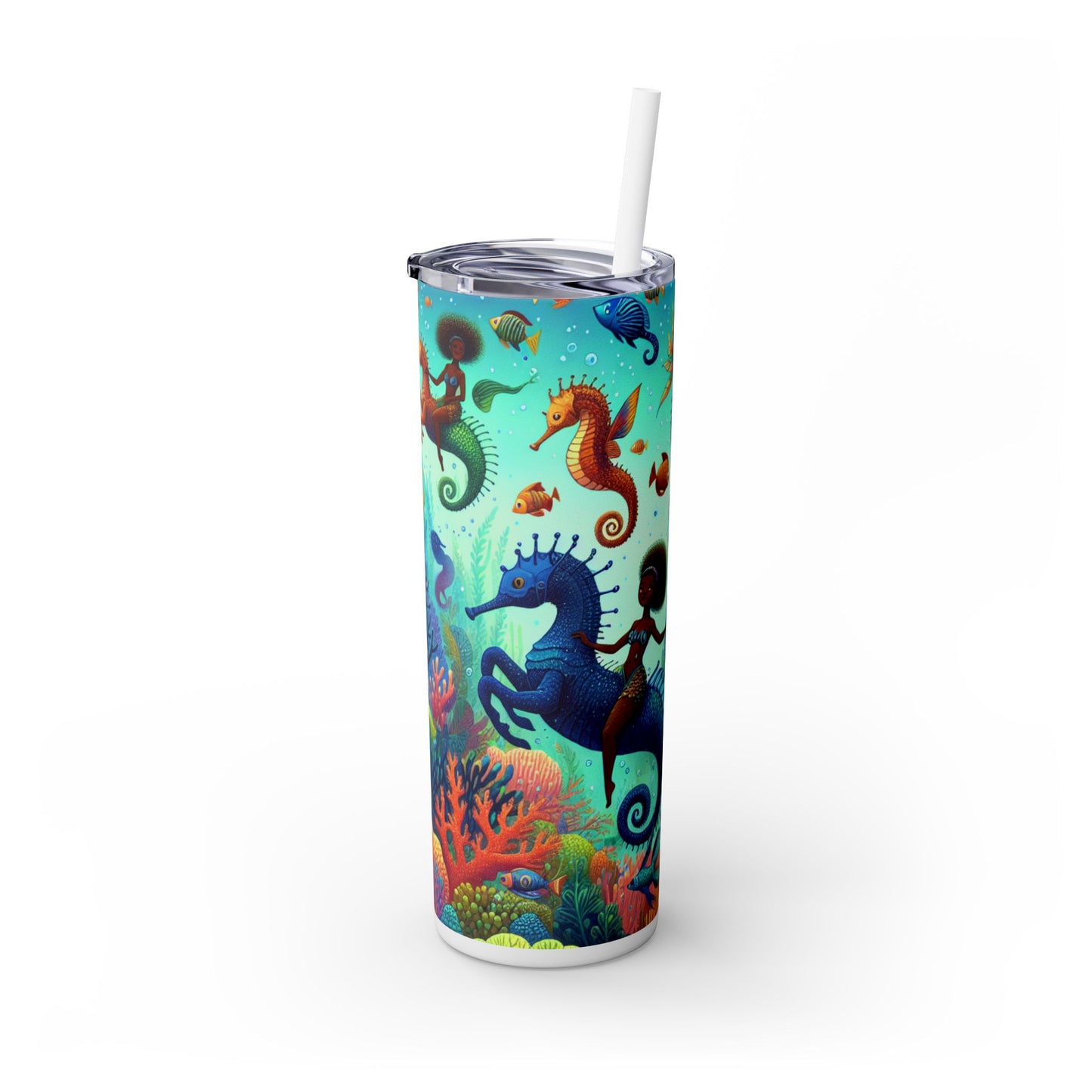 Reino acuático encantado: sirenas y caballitos de mar - Vaso estrecho con pajita de 20 oz de Alien Maars®