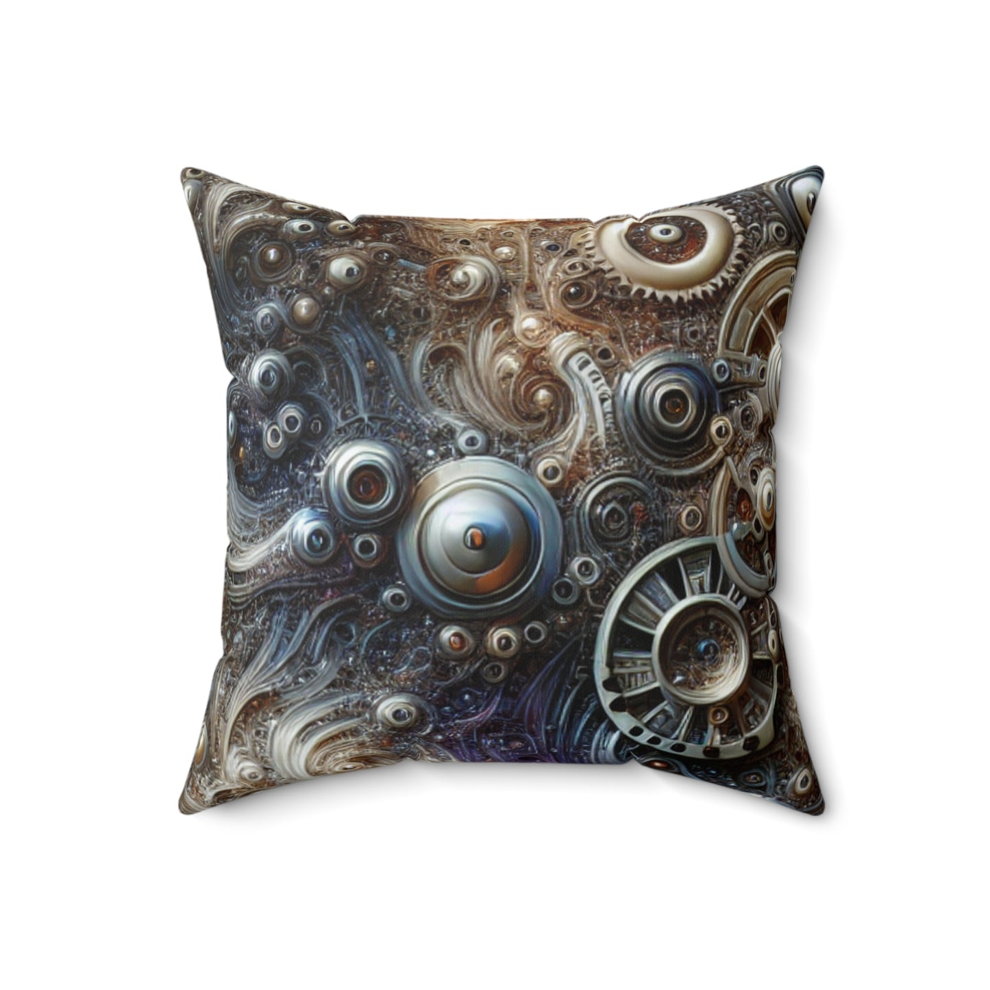 "Cybernetic Sentinel: A Futuristic Fusion of Man and Machine"- The Alien Spun Polyester Square Pillow Bio-mechanical Art