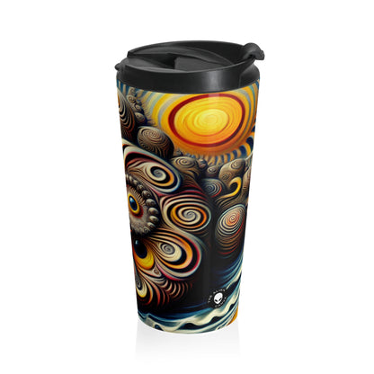 "Time Island's Dreamlike Dance" - The Alien Stainless Steel Travel Mug Surrealism