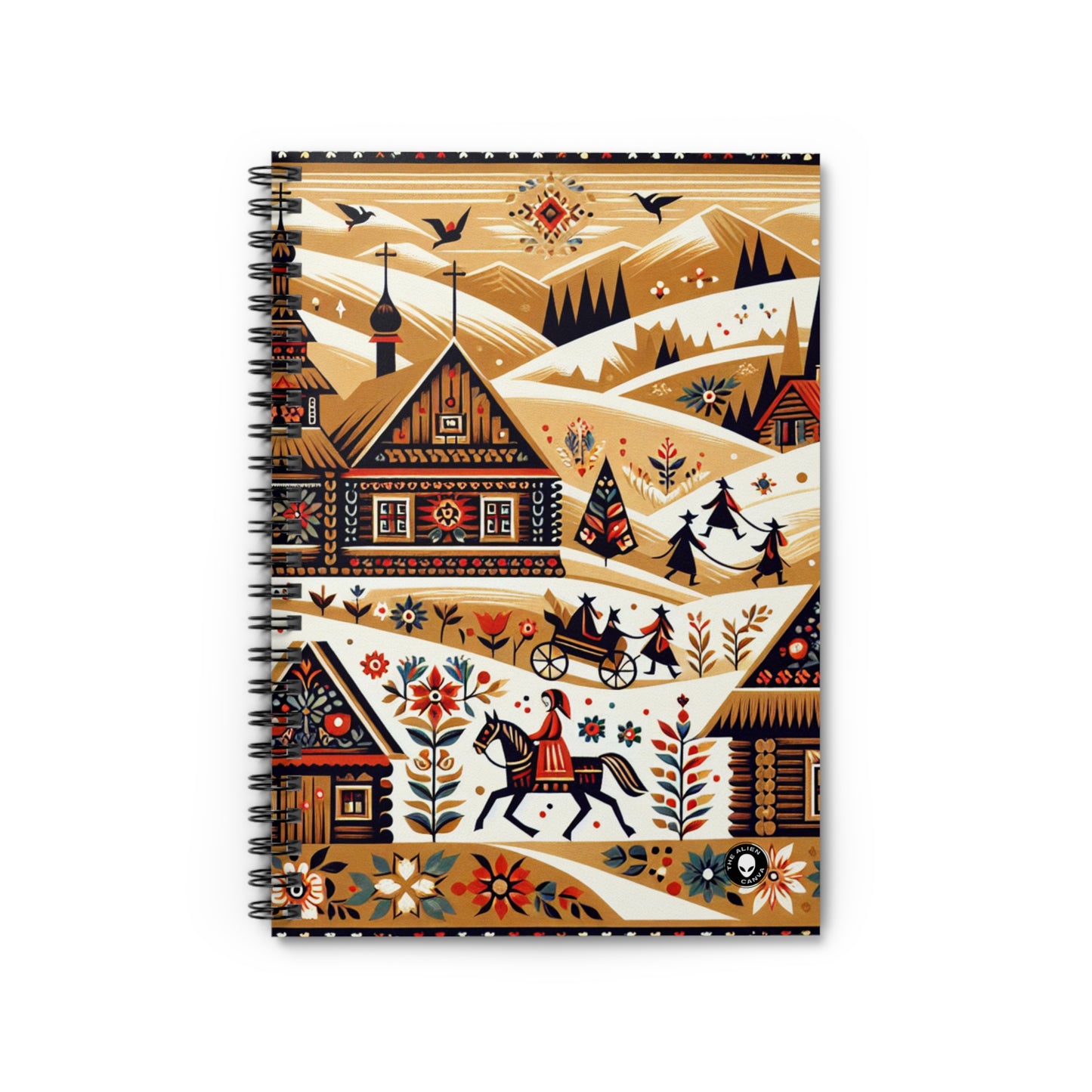 "Ukrainian Village Symphony: A Colorful Folk Art Reflection" - The Alien Spiral Notebook (Ruled Line) Folk Art