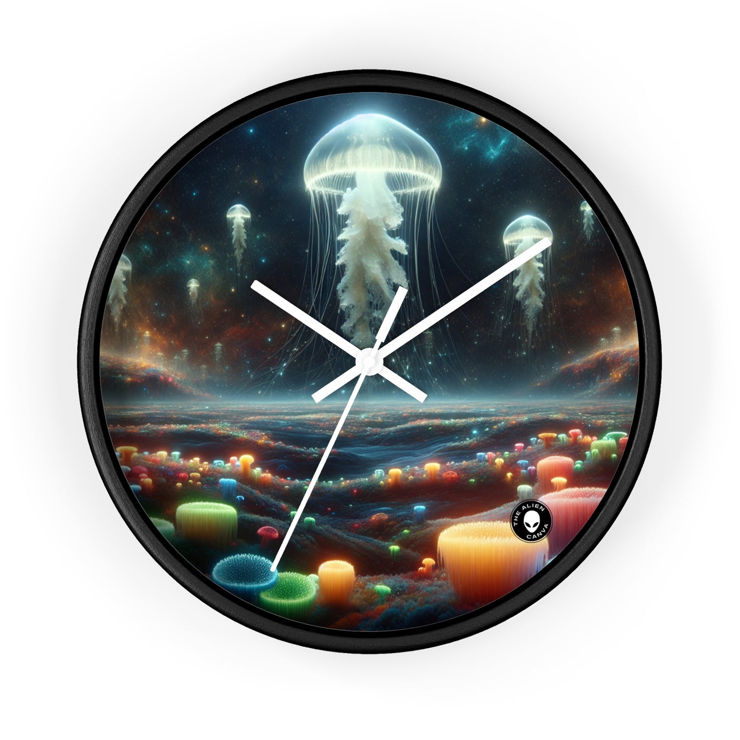 Paisaje onírico de medusas: el reloj de pared extraterrestre