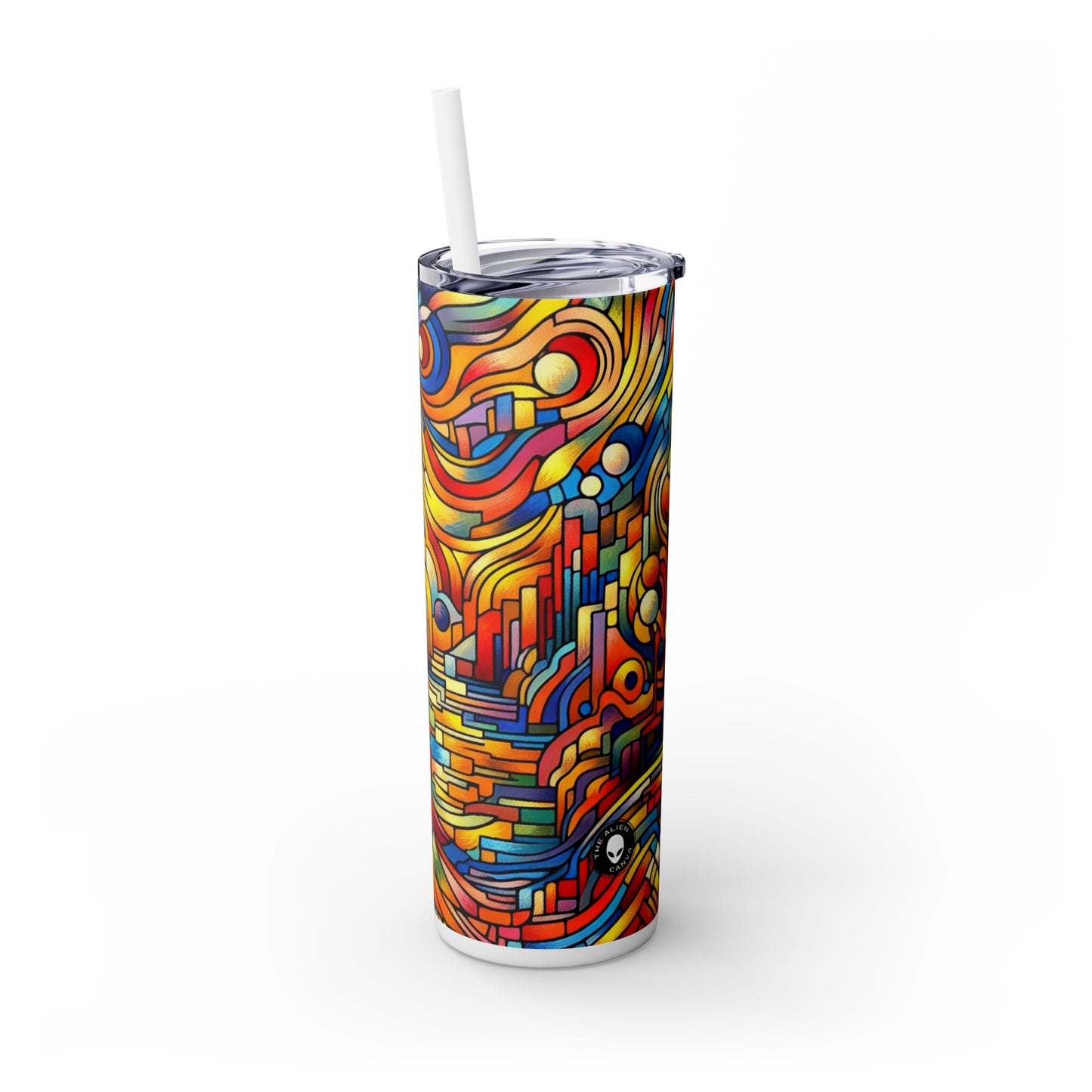 Neon Nightscapes: A Fauvism Cityscape - The Alien Maars® Skinny Tumbler with Straw 20oz Fauvism