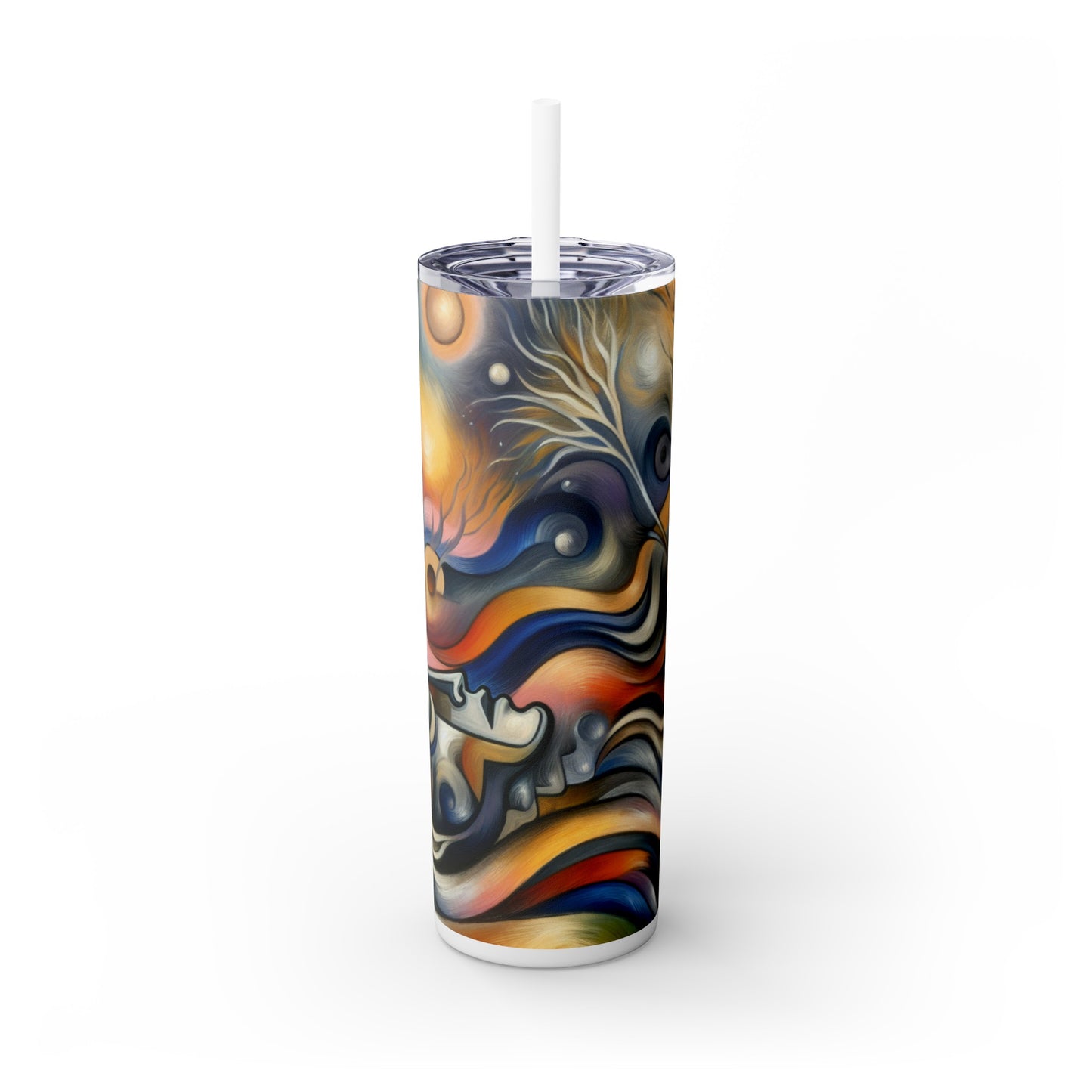 "Everyday Enchantment: A Surreal World in Motion" - The Alien Maars® Skinny Tumbler with Straw 20oz Surrealist Automatism