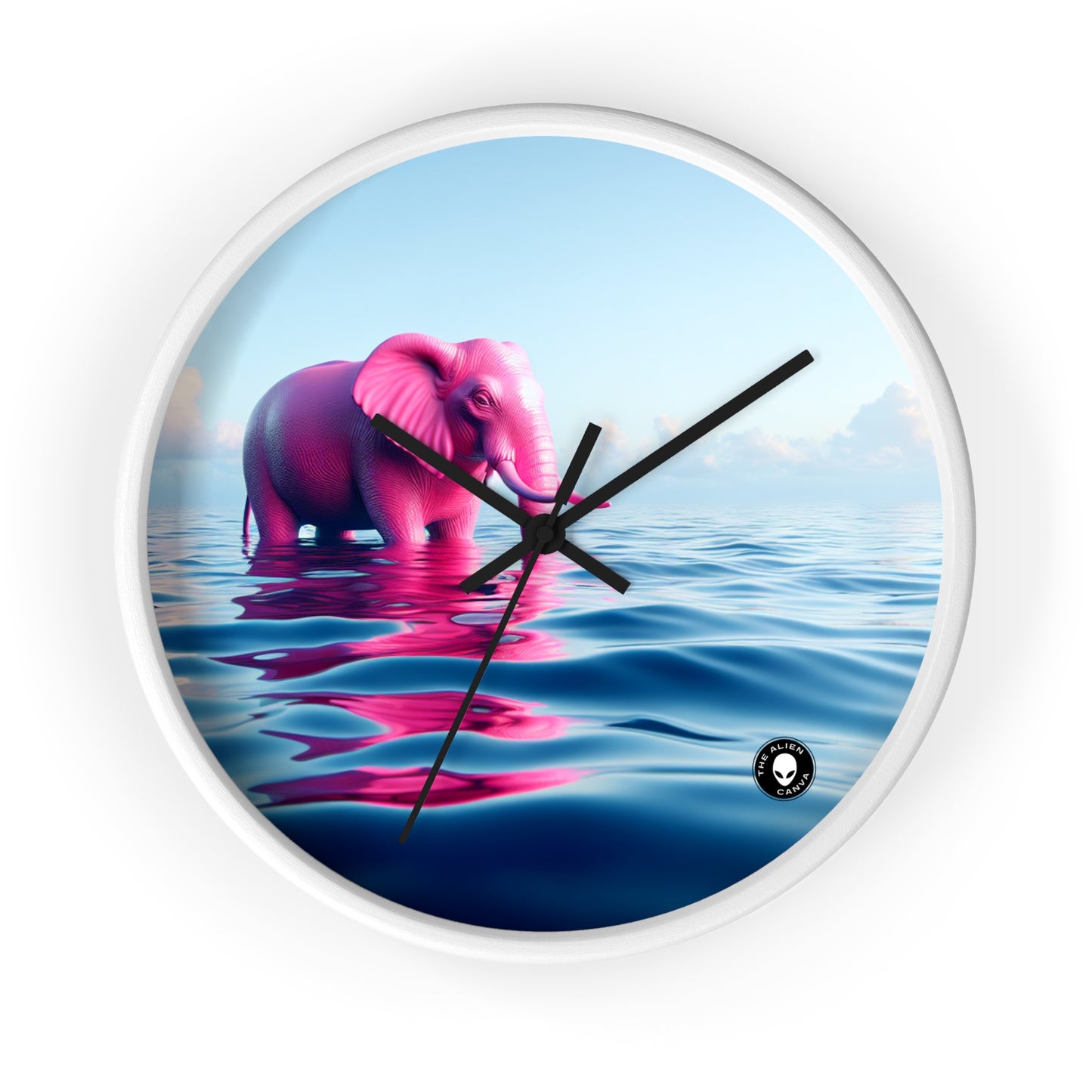 "El elefante rosa en el mar azul profundo" - The Alien Wall Clock Un elefante rosa flotando en el océano