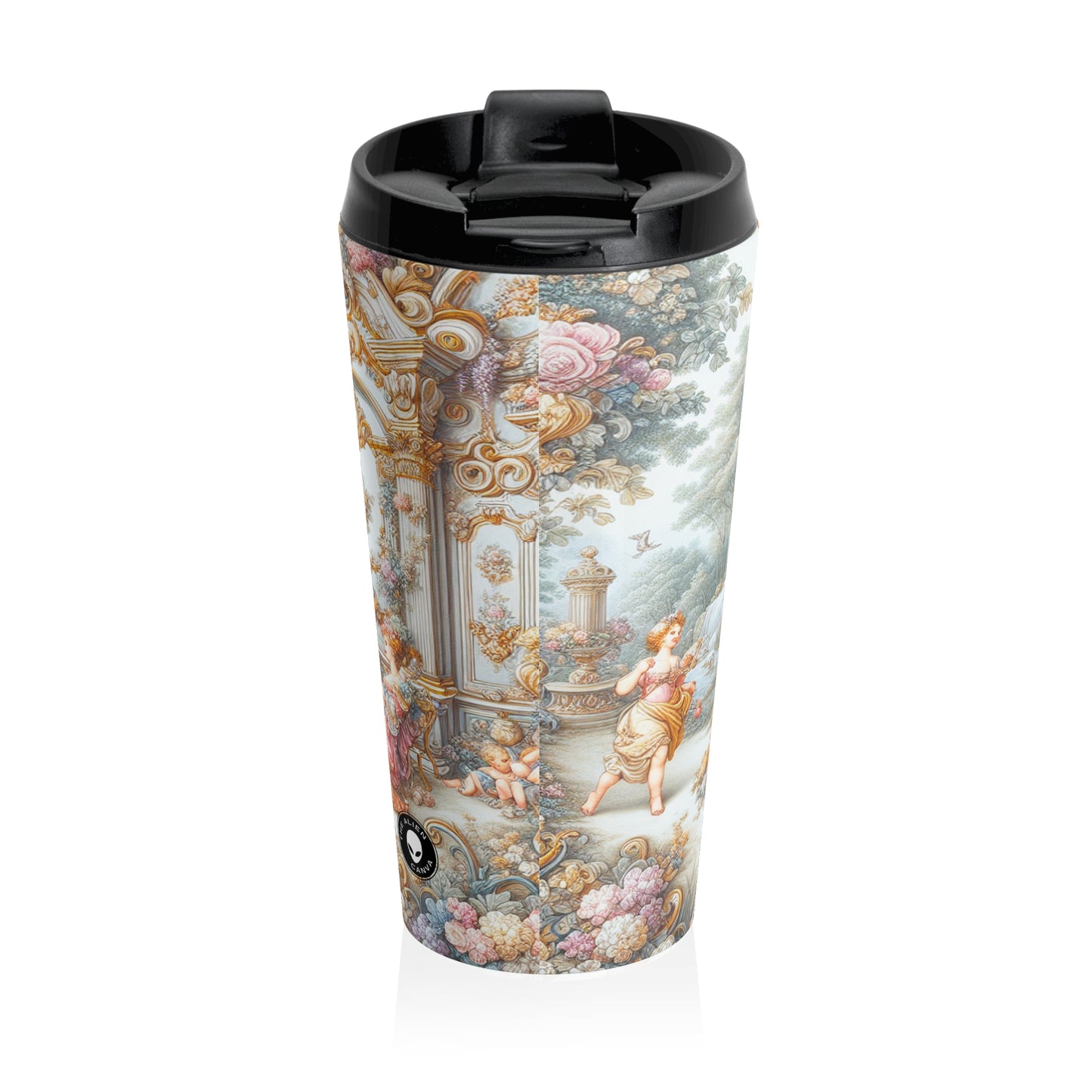 "A Garden of Rococo Delights: A Whimsical Extravaganza" - The Alien Stainless Steel Travel Mug Rococo