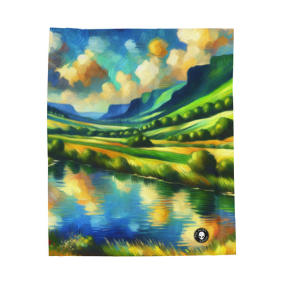 "Serenity at Sunset: An Impressionistic Meadow" - The Alien Velveteen Plush Blanket Impressionism