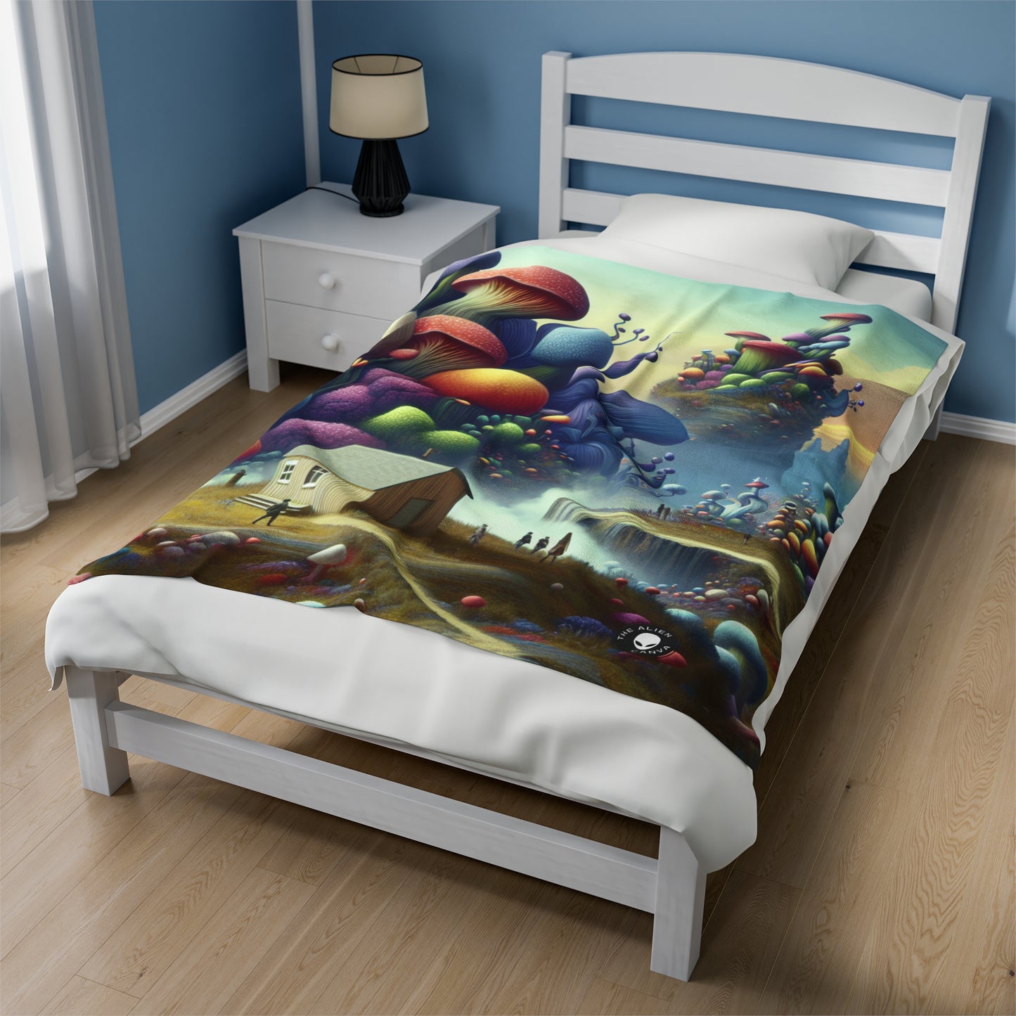 "Giant Flora and Miniature Villages: A Dreamy Wonderland" - The Alien Velveteen Plush Blanket