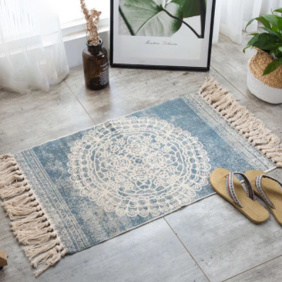 Petit tapis de sol simple en coton et lin