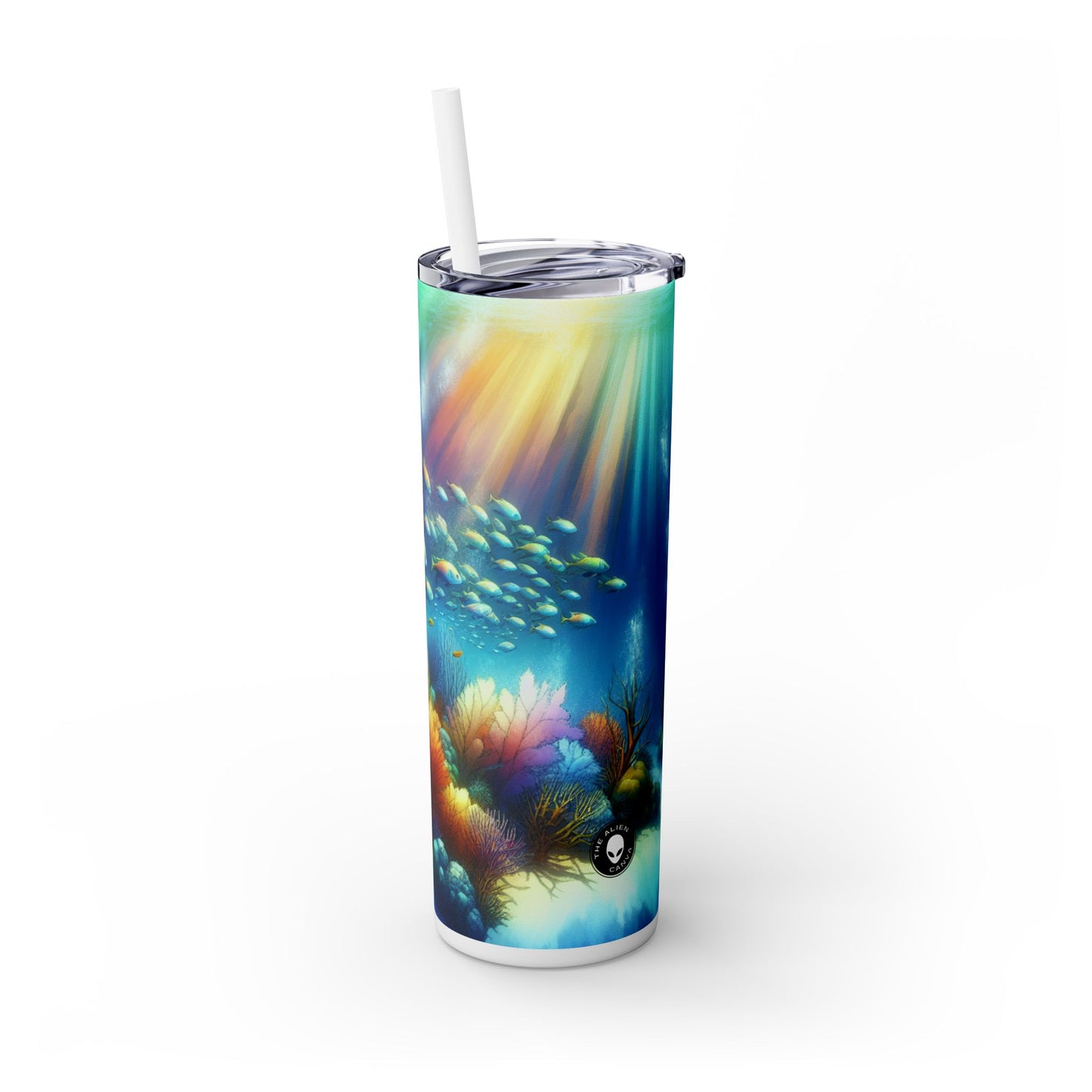 "Sinfonía submarina: serenidad en los arrecifes de coral": vaso estrecho con pajita de 20 oz de Alien Maars®