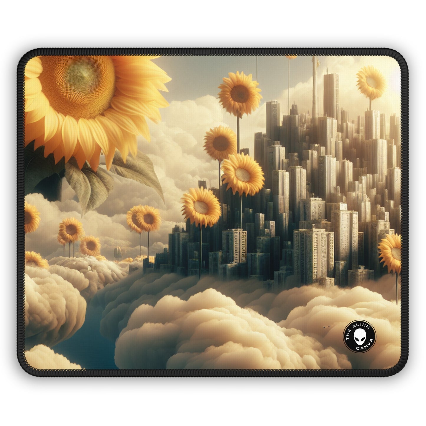 "Ethereal Sky: La ciudad de las nubes y los girasoles" - Alfombrilla de ratón para juegos Alien