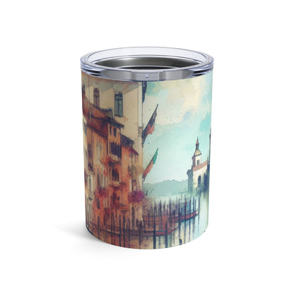 Tranquil Coast: A Serene Watercolor Sunset Painting - The Alien Tumbler 10oz Watercolor Painting