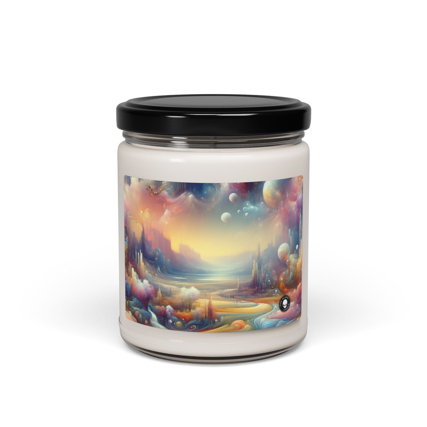 "Dreamscape Delights: A Surreal Painting" - Vela de soja con aroma a alienígena de 9 oz