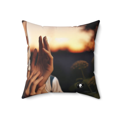 "Glow of the Golden Sunset" - The Alien Spun Polyester Square Pillow Romanticism