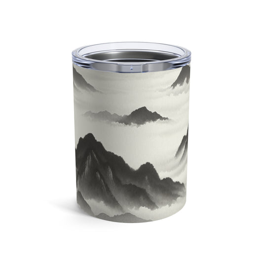 "Misty Peaks in the Fog" - The Alien Tumbler 10oz Ink Wash Painting Style