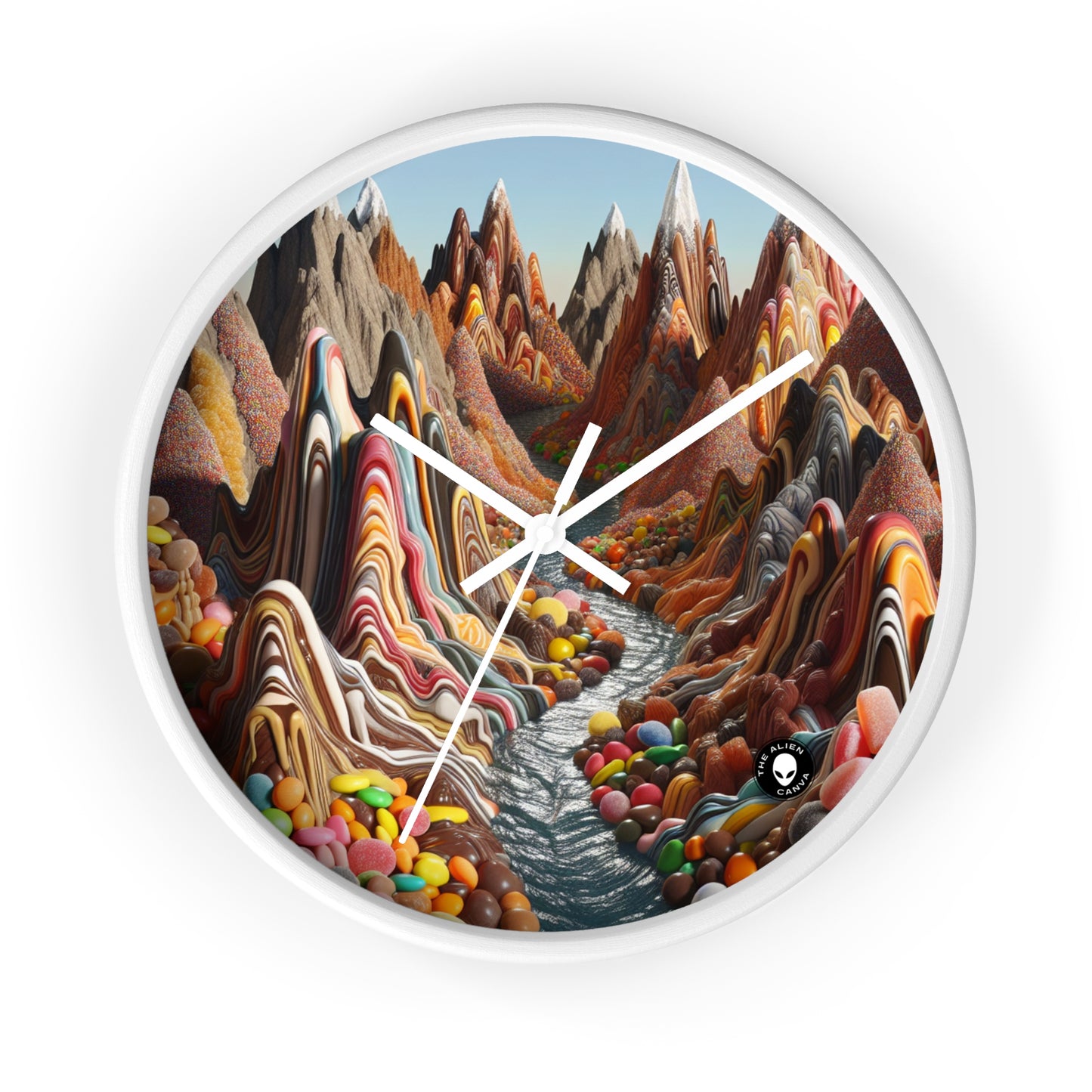 « Candyland : un paysage surréaliste et sucré » – L'horloge murale Alien