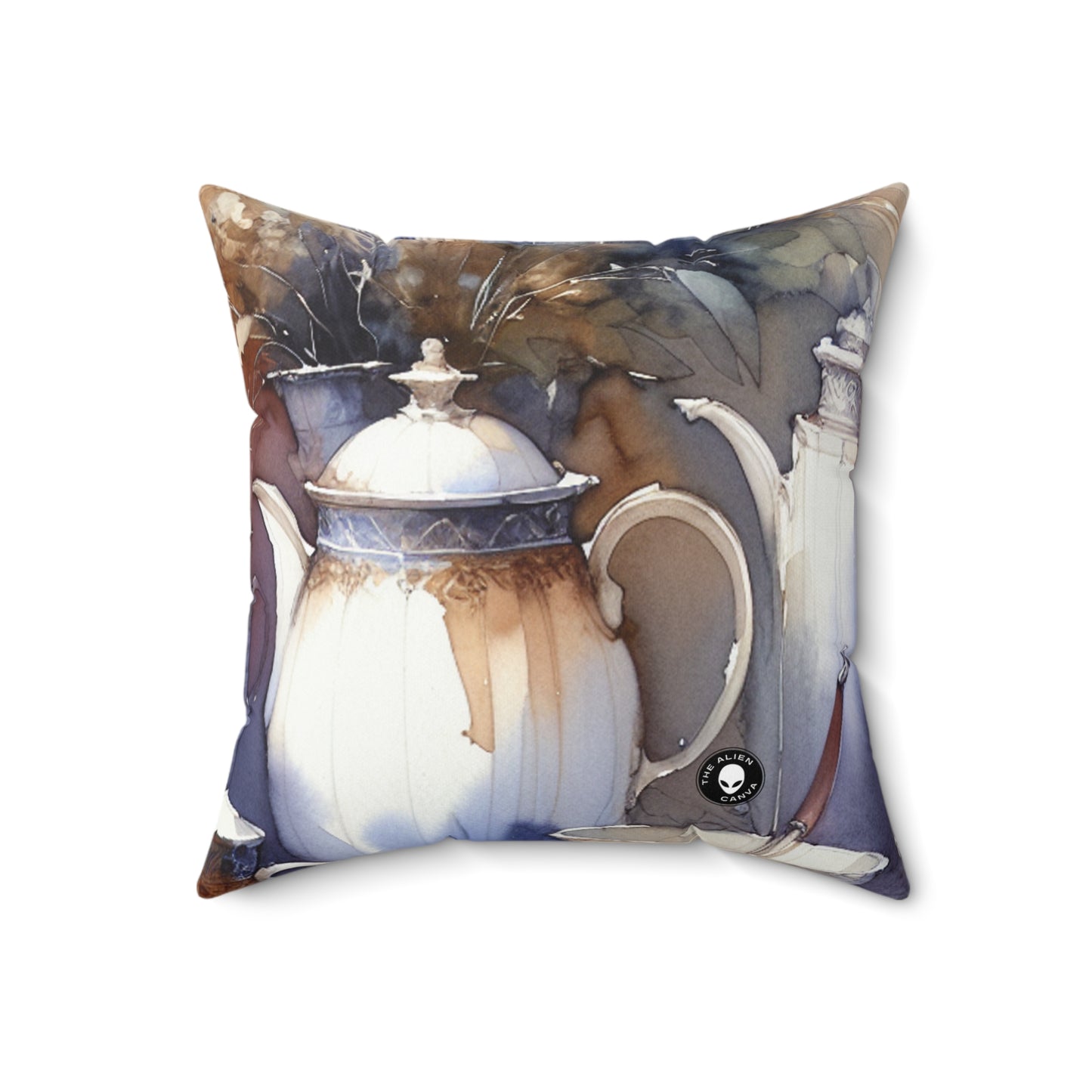 "A Tranquil Sunset by the Riverside"- The Alien Spun Polyester Square Pillow Watercolor Painting