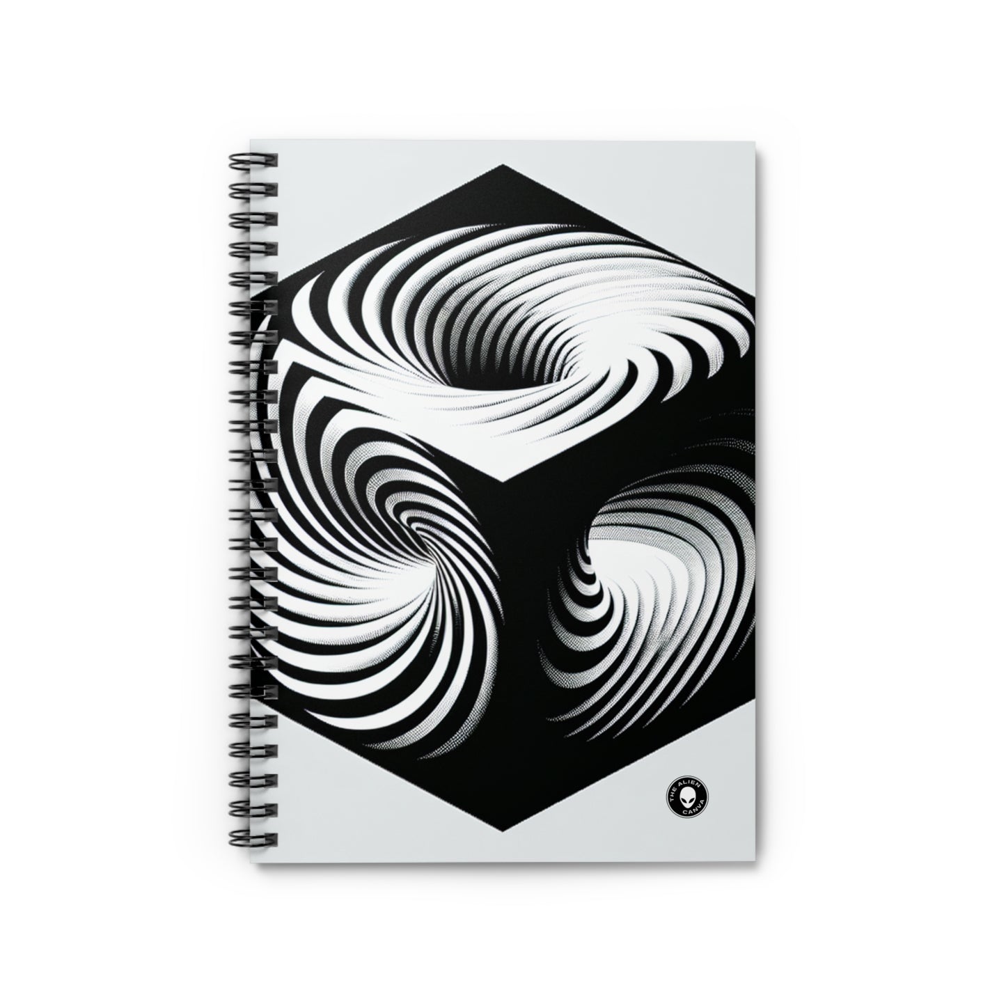 "Cubo convolucional: una ilusión óptica de movimiento incesante" - El cuaderno de espiral alienígena (línea reglada) Op Art