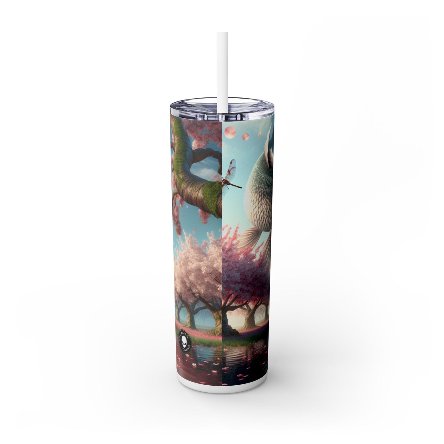 "Peces Koi en flores de cerezo: la belleza de la naturaleza" - Vaso delgado con pajita de 20 oz de Alien Maars®