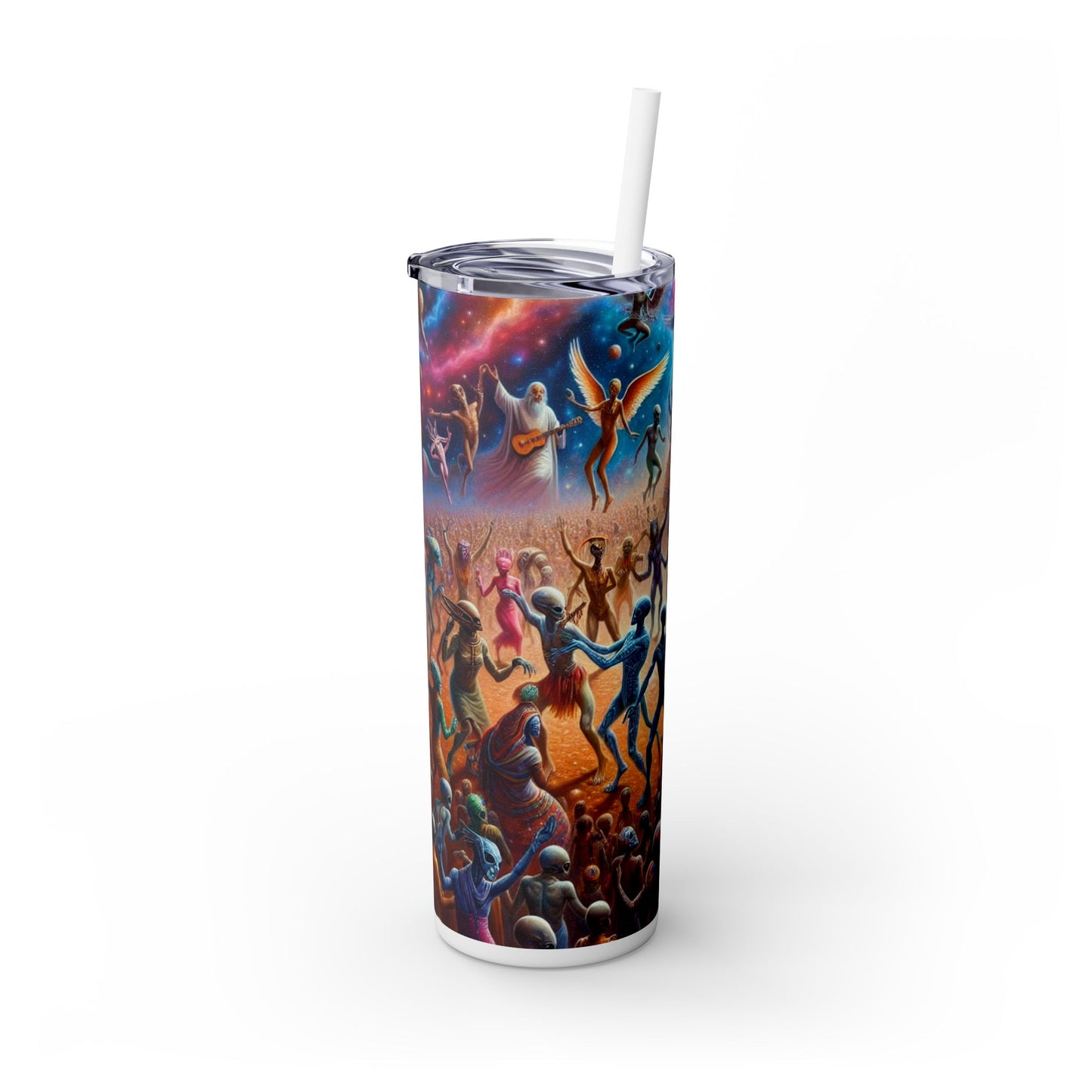 "Interstellar Rave: Embracing Cosmic Unity" - The Alien Maars® Skinny Tumbler with Straw 20oz