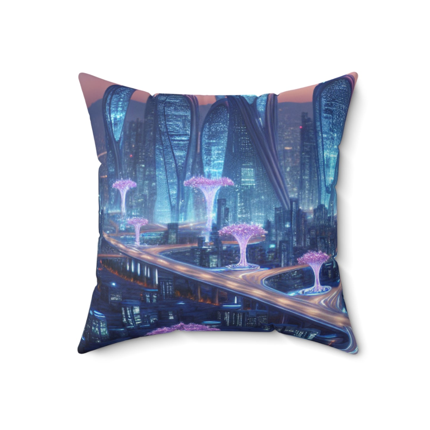 "City of Tomorrow: Nature and Technology Intertwined"- The Alien Spun Polyester Square Pillow