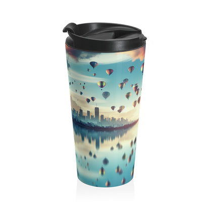 "Mirrored Metropolis: A Lake of Dreams" - The Alien Stainless Steel Travel Mug